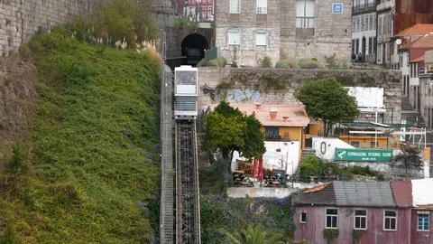 Funicular dos Guindais, the funicular railway in central Porto, Portugal Stock Footage 90047722