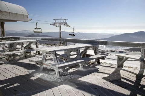Funicular goes up. Cable car going on top of the hill. Skiing and snowboardin Stock Photos