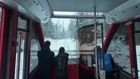 Funicular interior with snowy forest view in High Tatras, Slovakia winter Stock Footage 341722101