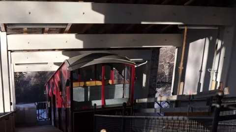 A funicular at the Monte Bre station in Lugano Stock Footage 300185758