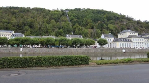 Funicular on a mountain across the river. Bad Ems Germany August22 2022 Stock Footage 298174003