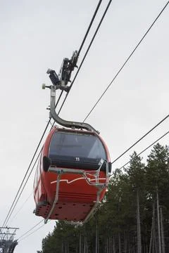 Funicular in the mountains, view from below Stock Photos