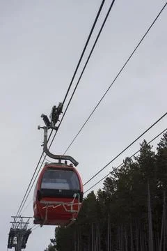 Funicular in the mountains, view from below 写真素材