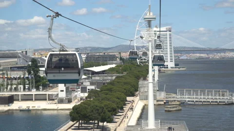 Funicular or ropeway and public transport through gulf or river in Lisbon Video stock 91229411