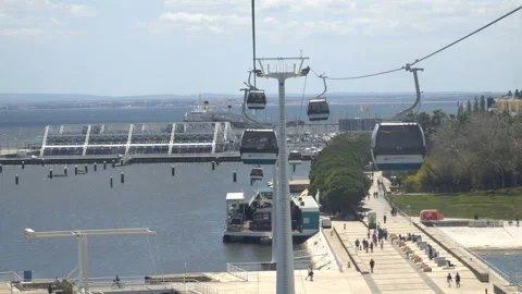 Funicular or ropeway and public transport through gulf or river in Lisbon Stock-Footage 91229701