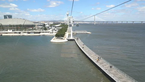 Funicular or ropeway and public transport through gulf or river in Lisbon Stock-Footage 91229854