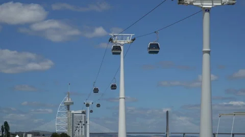 Funicular or ropeway and public transport through gulf or river in Lisbon Stock-Footage 91245244