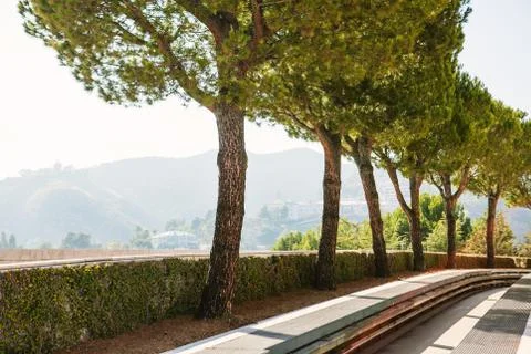 Funicular rails against backdrop of the mountains in Los Angeles, USA Stock Photos