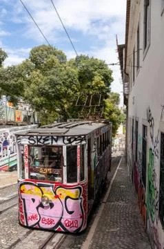 Funicular railway Ascensor da Gloria in Lisboa, Portugal Stock Photos