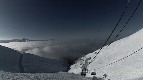 Funicular railway in ski resort, view from a cabine Video stock 86181345