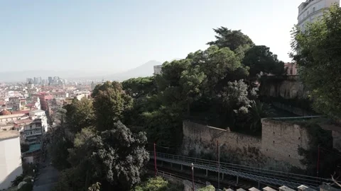 Funicular riding from the lower part of the napoli city towards the saint elmo Stock Footage 290170801