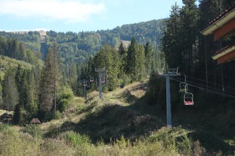Funicular Road Going High in Carpathian Mountains Stock Photos