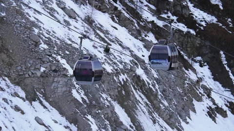 Funicular in the snowy mountains Stock Footage 160816612
