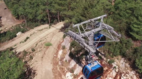 Funicular, teleferik, Cable car blue transparent cabins move along Video stock 162108966