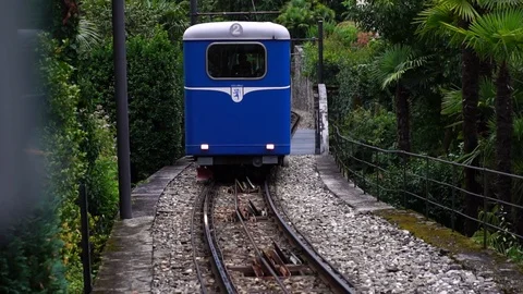Funicular train to mountain Madonna del Sasso in Locarno, above Lake Maggiore. Stock Footage 125108183