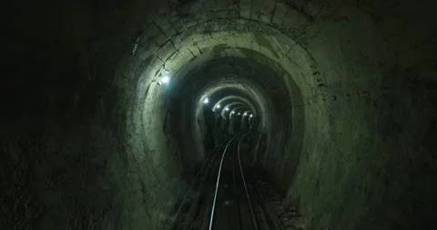 Funicular Train Moving in Dark Tunnel At mountain Monserrate. Stock Footage 208823522