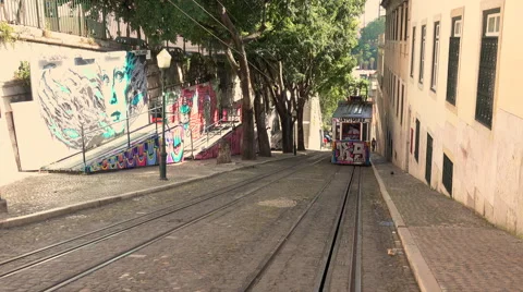 Funicular tram  slows at the top of the hill Stock Footage 64290395