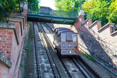 Funicular tram train going to buda castle Stock Photos