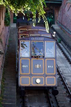 Funicular tram train going to buda castle Stock Photos