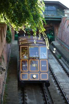 Funicular tram train going to buda castle Stock Photos