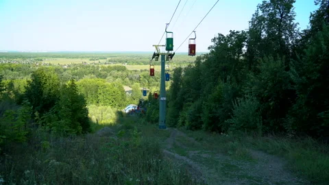 Funiculars go down on a cable, the camera goes down Stock Footage 158445252