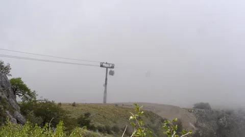 Funiculars move along the cable car on the mountain Stock Footage 279024779