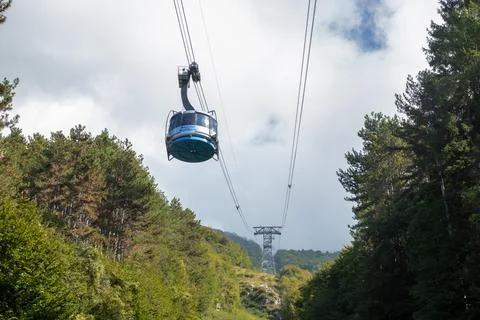 Funivia Malcesine - Monte Baldo cable car in the Italian mountains, with a .. Stock Photos