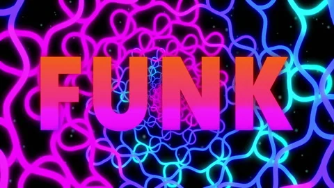 FUNK text animation over colorful neon loops on black background Stock Footage 305725594