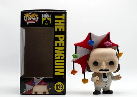 Funko pop heroes dc batman 85 years the penguin vinyl figure on white. Stock-Fotos