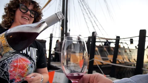 Funky Bartender Pours Wine Stock Footage 129353463