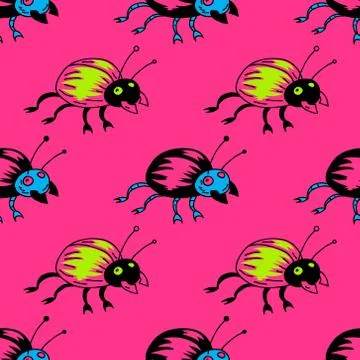 Funky bug seamless pattern Illustrazione stock