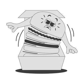 Funky burger character with chefs hat in trendy retro groovy style. Psyched.. Stock Illustration
