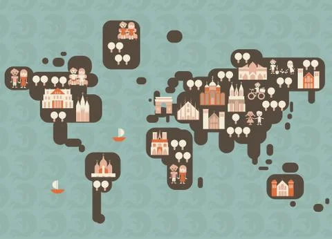 Funky cartoon map of the world 스톡 일러스트