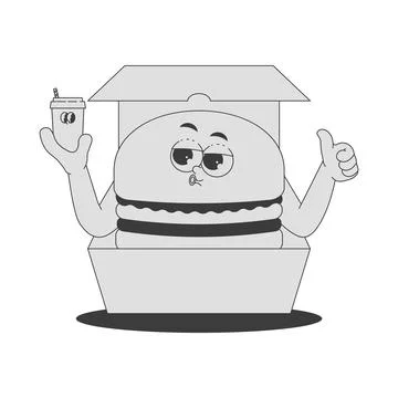 Funky character red box with chicken thighs in trendy retro groovy style Stock Illustration