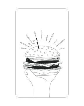 Funky cheeseburger held by hand clean splash screen illustration Stock Illustration