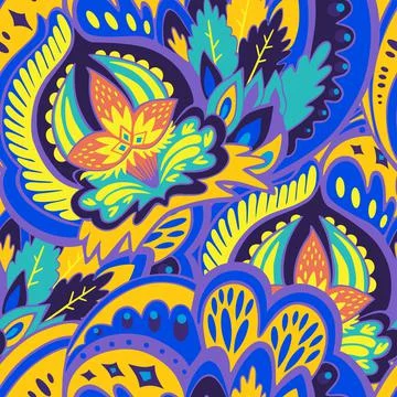 Funky colorful seamless psychedelic pattern for design and decoration. Stock Illustration