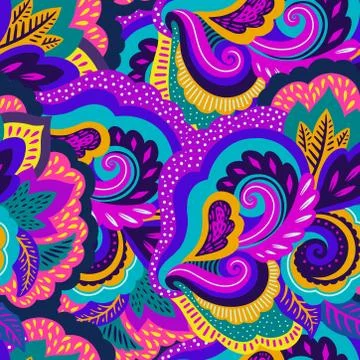 Funky colorful seamless psychedelic texture for decoration and design. Stock Illustration