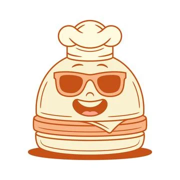Funky comic burger chef cartoon character smiling contoured vector flat illus イラスト素材