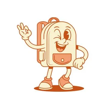 Funky comic schoolbag backpack cartoon character okay gesture isometric vecto イラスト素材