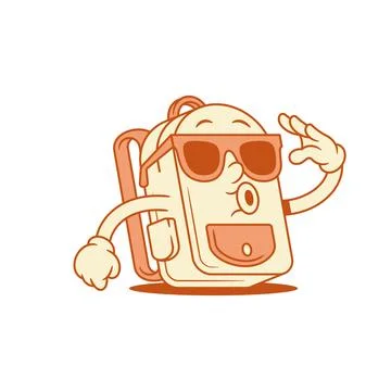 Funky cool schoolbag back to school cartoon character in sunglasses isometr.. Stock Illustration