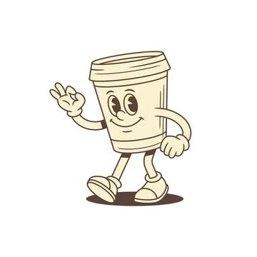 Funky cute coffee paper cup cartoon character okay gesture contoured vector.. Stock Illustration