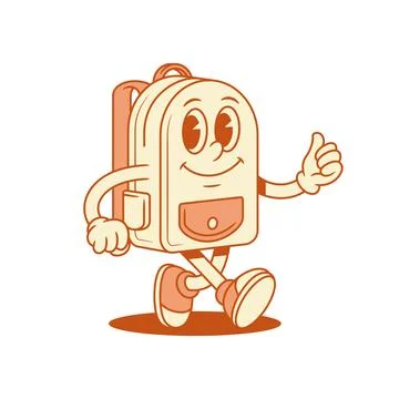 Funky cute schoolbag backpack cartoon character walking isometric vector illu Stock Illustration