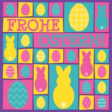 Funky Easter card in vector format. Words translate to "Happy Easter". Stock Illustration