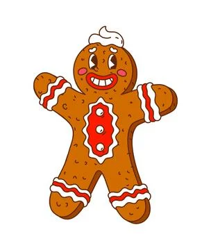 Funky gingerbread man cookie character with jam Stock Illustration