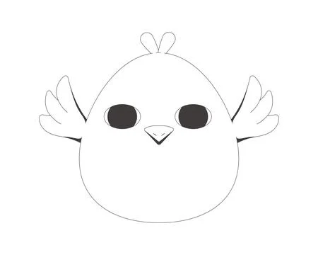 Funky groovy round cute chick 2D line character Stock Illustration