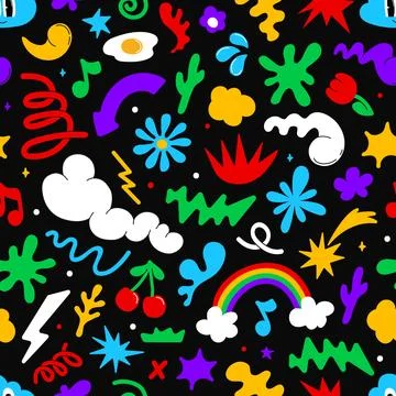 Funky groovy shapes, comic forms seamless pattern 스톡 일러스트