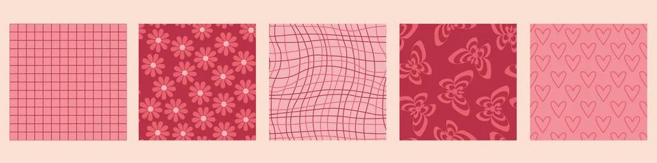 Funky groovy Valentine pattern set Stock Illustration