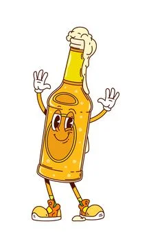 Funky groovy vector beer bottle character Illustrazione stock