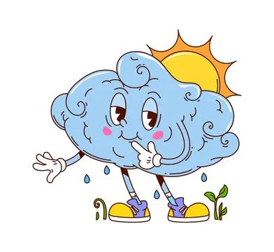Funky groovy vector character of fluffy cute cloud Stock Illustration