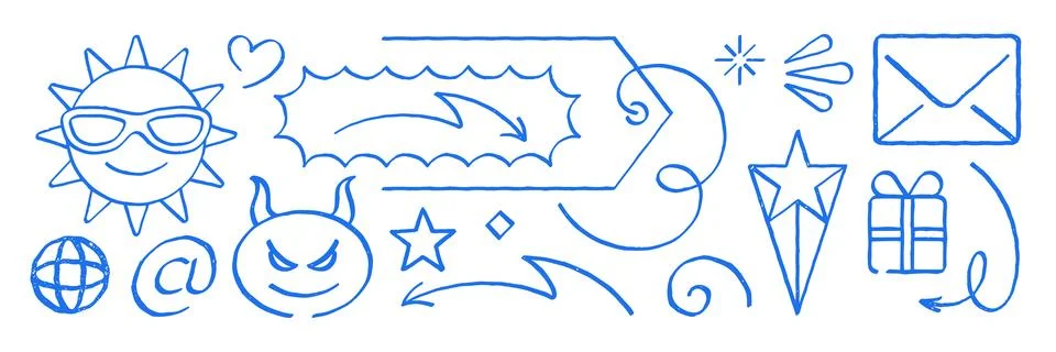 Funky Hand Drawn Doodle Vector Illustration Set Of Grunge Texture Icons Illustrazione stock